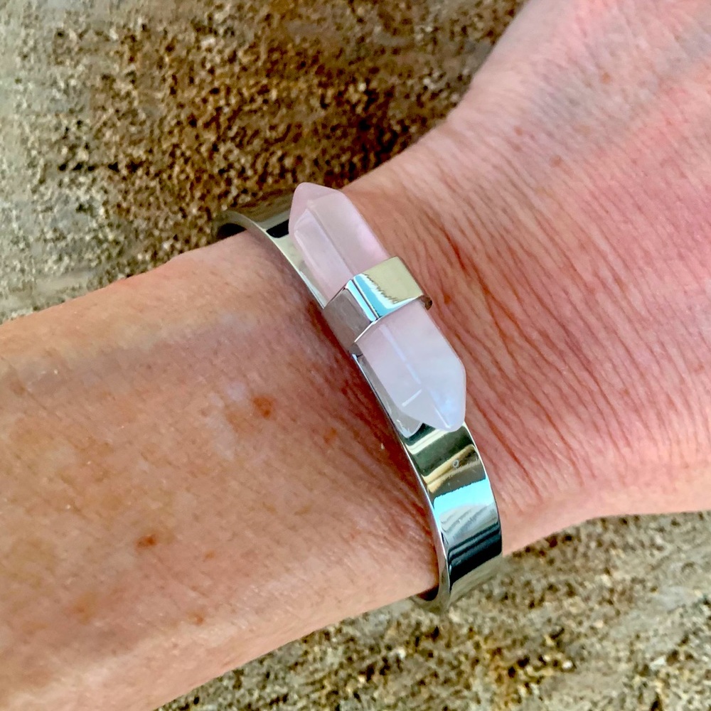 Silver and rose quartz cuff bracelet